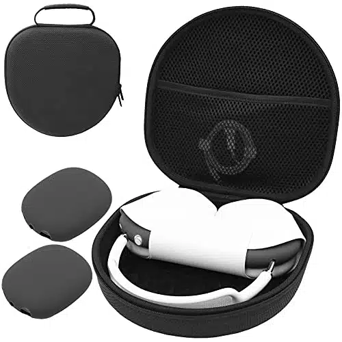 ProCase Hard Case for New AirPods Max, Travel Carrying Headphone Case with Silicone Earpad Cover & Mesh Pocket, AirPods Max Protective Portable Storage Bag  Black