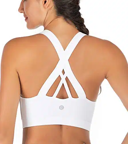 RUNNING GIRL Sports Bra for Women, Criss Cross Back Padded Strappy Sports Bras Medium Support Yoga Bra with Removable Cups A White