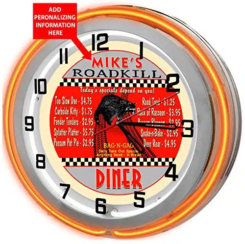 Redeye Laserworks Road Kill Diner Orange Double Neon Garage Clock from