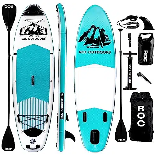 Roc Inflatable Stand Up Paddle Boards ft in with Premium SUP Paddle Board Accessories, Wide Stable Design, Non Slip Comfort Deck for Youth & Adults (Teal, Ft in)