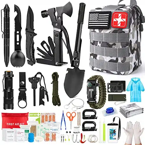 Survival Kits,PCS Emergency Survival Gear First Aid Kits with Molle System Compatible Bag Outdoor Camping Gear Emergency Kits for Hunting,Hiking,Fishing, Gifts for Men Women