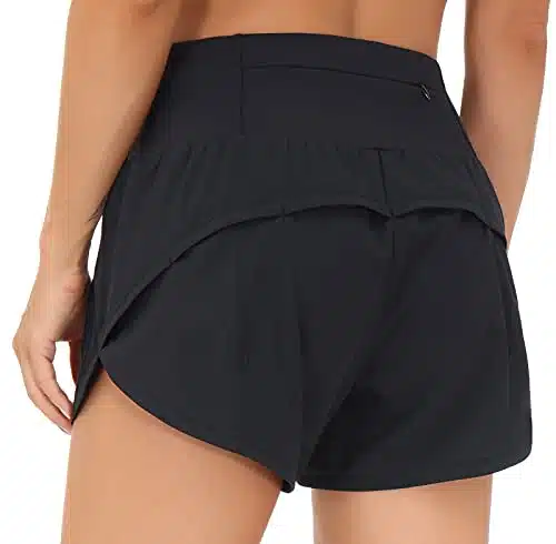 THE GYM PEOPLE Womens High Waisted Running Shorts Quick Dry Athletic Workout Shorts with Mesh Liner Zipper Pockets (Black, X Large)