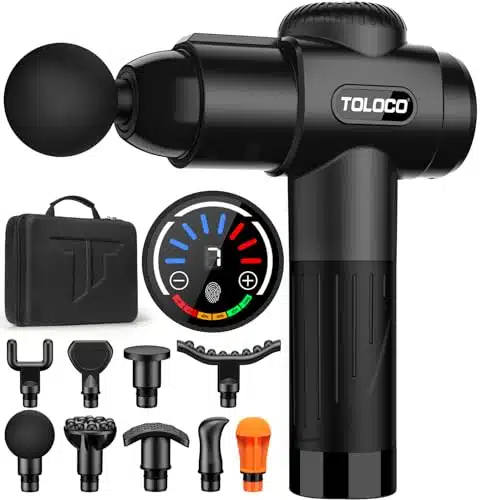 TOLOCO Massage Gun Deep Tissue, Back Massage Gun for Athletes for Pain Relief, Percussion Massager with assages Heads & Silent Brushless Motor, Valentines Day Gifts for HimHer