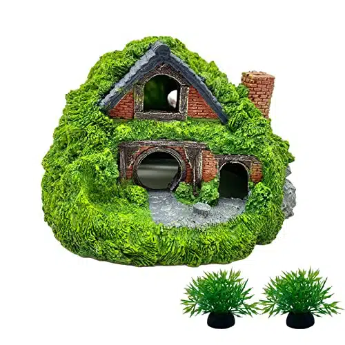 Tfwadmx Aquarium Decoration Hobbit House Resin Betta Hideout Cave Reptile Hiding Hollow Hole Shelter Fish Tank Hut Ornaments Rockery Landscaping Accessories(Pcs)