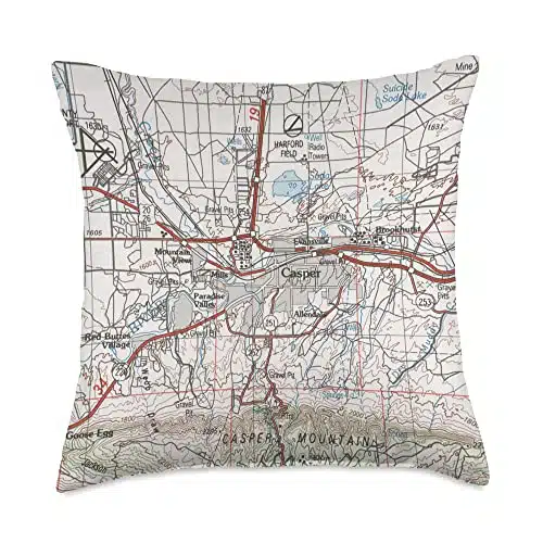 The Oil City Wyoming Atlas Casper WY Map () Throw Pillow, x, Multicolor