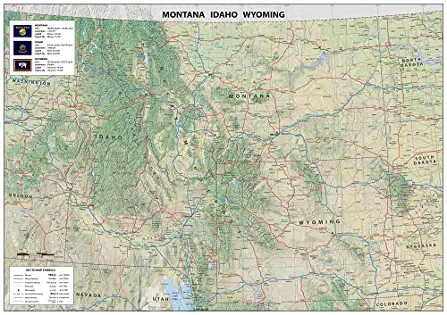 Tiger Moon The Tiger Moon Trading Company Ltd Montana, Idaho and Wyoming Physical Poster Map   x Inches   Paper Laminated