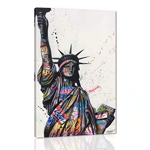 Yatsen Bridge Banksy Wall Art Canvas, Statue of Liberty Picture, Graffiti Poster and Print Modern Pop Street Graffiti Home Decorations Ready to Hang   xinch