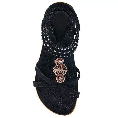 Alicegana Womens Sandals Shoes Comfort Walking with Non Slip on Casual Summer Beach Shoes Dress Ankle Elastic Jeweled Bohemian Flats