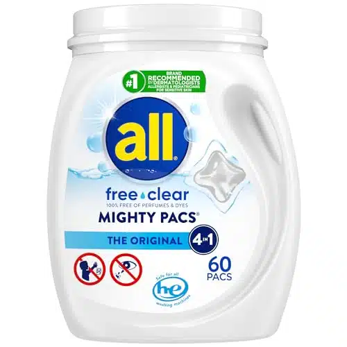 All Mighty Pacs Laundry Detergent, Free Clear for Sensitive Skin, Tub, Count