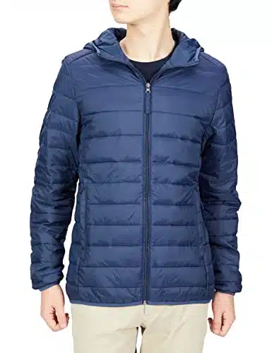 Amazon Essentials Men's Lightweight Water Resistant Packable Hooded Puffer Jacket, Navy, X Small