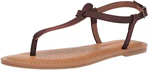 Amazon Essentials Women's Casual Thong Sandal with Ankle Strap, Brown,