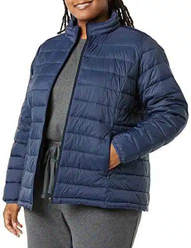 Amazon Essentials Women's Lightweight Long Sleeve Water Resistant Packable Puffer Jacket (Available in Plus Size), Navy, Large