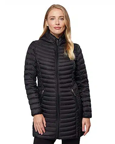 Degrees Women's Ultra Light Packable Down Long Puffer Jacket, Black, X Large