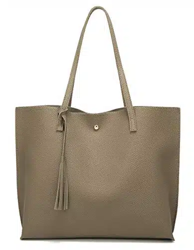 Dreubea Women's Soft Faux Leather Tote Shoulder Bag from, Big Capacity Tassel Handbag Soil Apricot