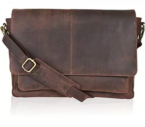 Leather messenger bag for men & women  Laptop briefcase bag for college,office adjustable shoulder strap