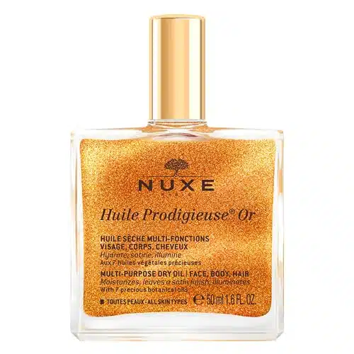 NUXE Huile Prodigieuse Shimmer Multi Purpose Dry Oil   Luxurious Radiant Glow and Hydration for Face, Body & Hair, Fl Oz