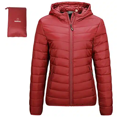 Outdoor Ventures Women's Packable Lightweight Full Zip Puffer Jacket with Hood Quilted Winter Coat