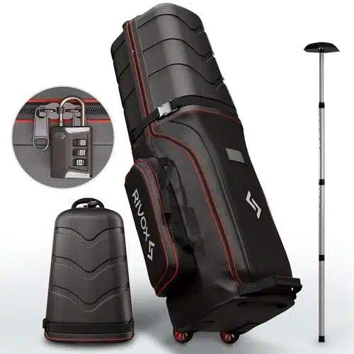 RIVOX Hard Case Golf Travel Bag with Wheels   Durable Golf Travel Case Club wABS Top Shell, TSA Padlock, Interior Cushion & Support Rod   Golf Accessories for Men, Golf Club T