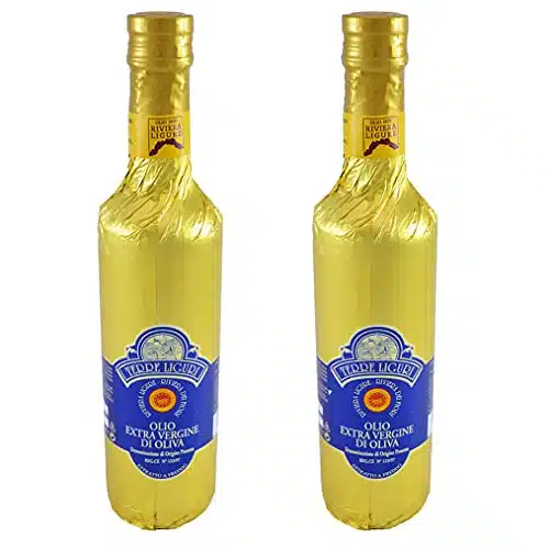 Riviera Ligure extra virgin oil pdo has got by olives called Taggiasche, lt ,(,ounce) x gold cover bottle