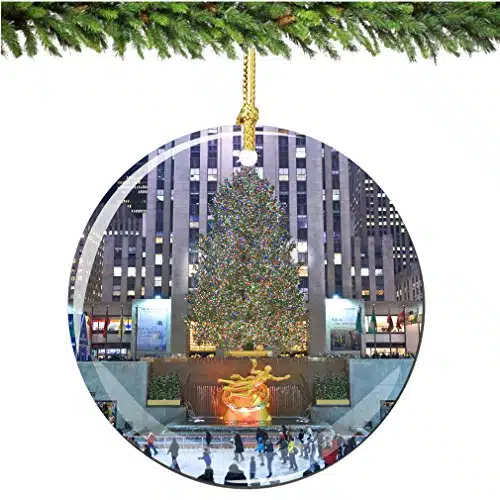 Rockefeller Center Christmas Ornament, Christmas Tree Porcelain Double Sided Rockefeller Center Christmas Ornaments