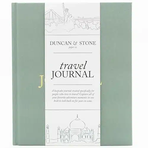 Travel Journals for Women, Men (Sage Green, Pages) by Duncan & Stone  World Trip Adventure Book to Record Trips  Great, Fun Travel Bucket List Journal   Travel Gifts