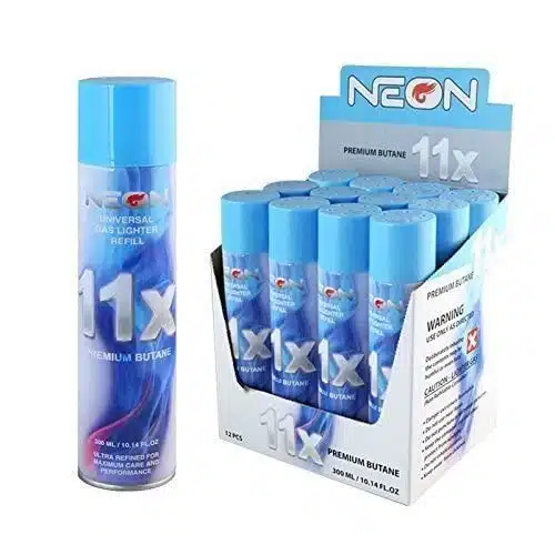 Twelve () Cans of Neon x Ultra Refined Butane Fuel Lighter Refill Gas