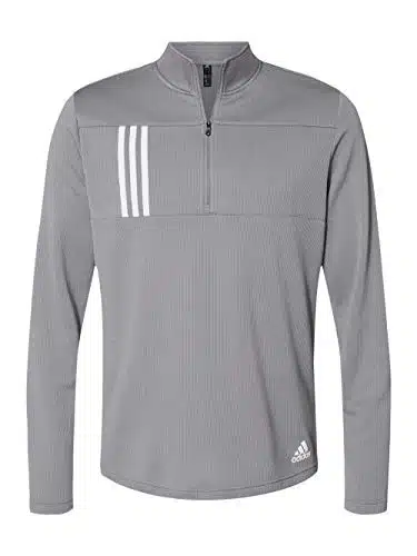 adidas   Stripes Double Knit Quarter Zip Pullover   A  L   Grey ThreeWhite