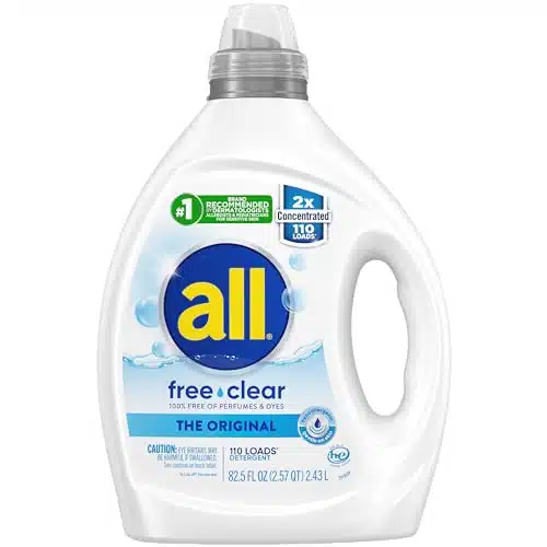 all Liquid Laundry Detergent, Free Clear for Sensitive Skin, Unscented and Hypoallergenic, X Concentrated, Loads