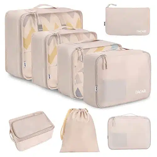 BAGAIL Set Packing Cubes Luggage Packing Organizers for Travel Accessories Cream