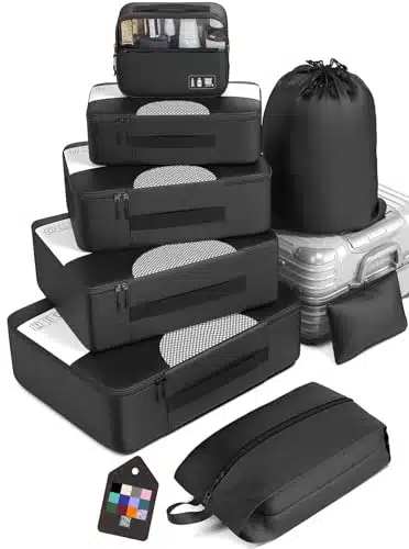 Veken Set Packing Cubes for Suitcases, Travel Essentials for Carry on, Luggage Organizer Bags Set for Travel Accessories in Sizes (Extra Large, Large, Medium, Small), Black