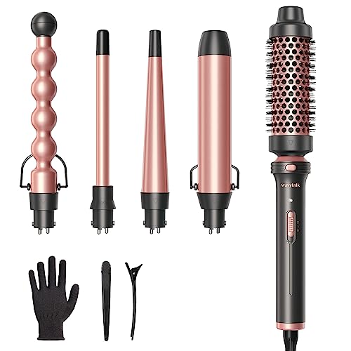 Wavytalk in Curling Iron,Curling Wand Set with Curling Brush and Interchangeable Ceramic Curling Wand( ),Instant Heat Up,Include Heat Protective Glove & Clips